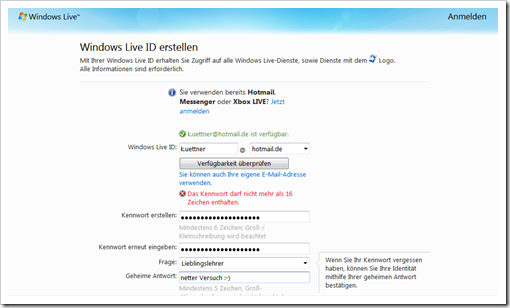 Windows Live Hotmail - Live ID erstellen 1