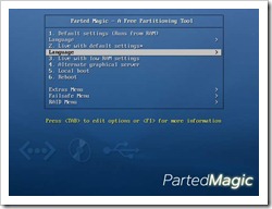 Parted Magic v5.1 LiveCD - Sprachauswahl