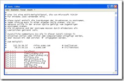In der Host-Datei durch  “System Tool 2011” vorgenommene Änderungen