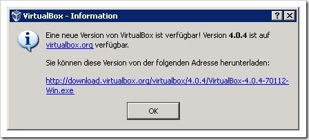 Informationsbox mit Downloadlink für die VirtualBox Installation