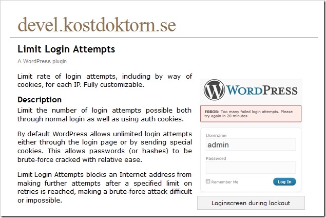Homepage des Plugins "Limit Login Attempts"